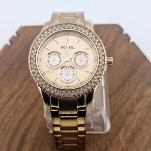 Fossil Gold Chronograph Watch with Crystal Bezel